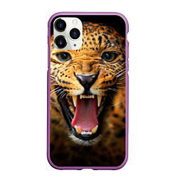 Чехол iPhone 11 Pro матовый Рык леопарда, цвет: 3D-фиолетовый