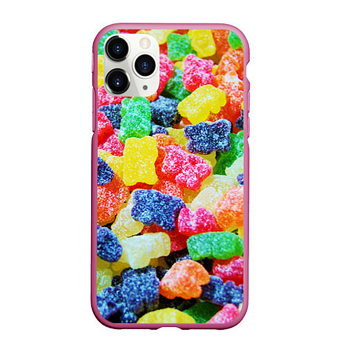 Чехол iPhone 11 Pro матовый Мармеладные мишки / 3D-Малиновый – фото 1