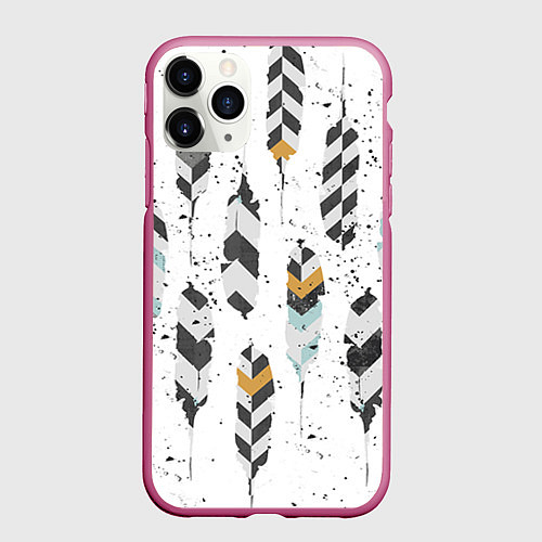 Чехол iPhone 11 Pro матовый Перья / 3D-Малиновый – фото 1