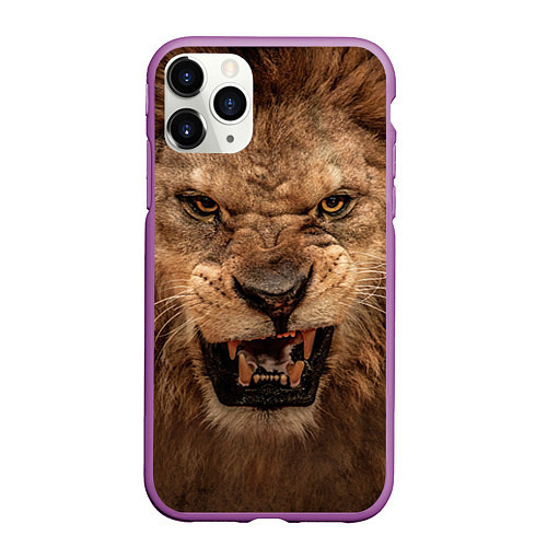 Чехол iPhone 11 Pro матовый Взгляд льва / 3D-Фиолетовый – фото 1