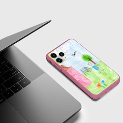 Чехол iPhone 11 Pro матовый Детские рисунки, цвет: 3D-малиновый — фото 2