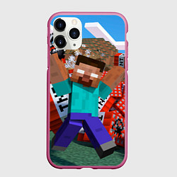 Чехол iPhone 11 Pro матовый Minecraft Man, цвет: 3D-малиновый
