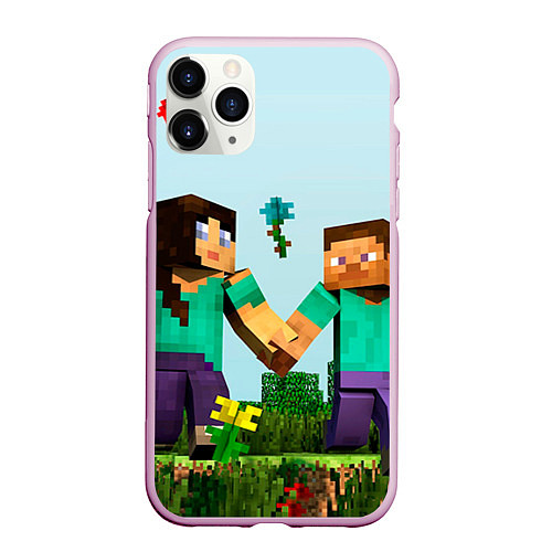 Чехол iPhone 11 Pro матовый Minecraft Stories / 3D-Розовый – фото 1