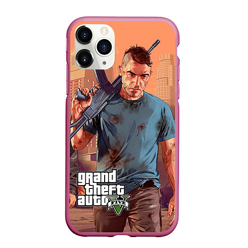 Чехол iPhone 11 Pro матовый GTA 5: Gangsta / 3D-Малиновый – фото 1