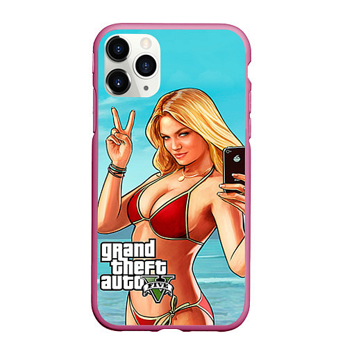 Чехол iPhone 11 Pro матовый GTA 5: Selfie Girl / 3D-Малиновый – фото 1