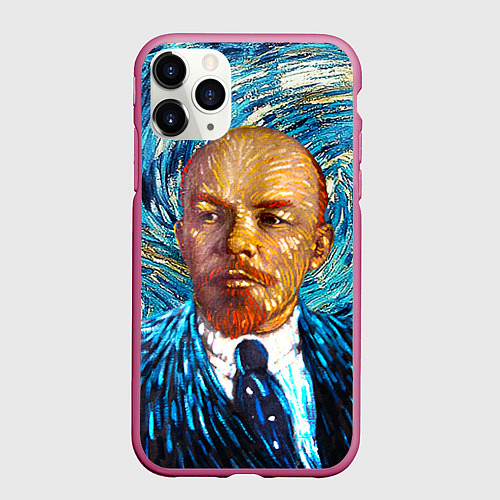 Чехол iPhone 11 Pro матовый Ленин Ван Гога / 3D-Малиновый – фото 1