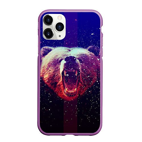 Чехол iPhone 11 Pro матовый Roar Bear / 3D-Фиолетовый – фото 1