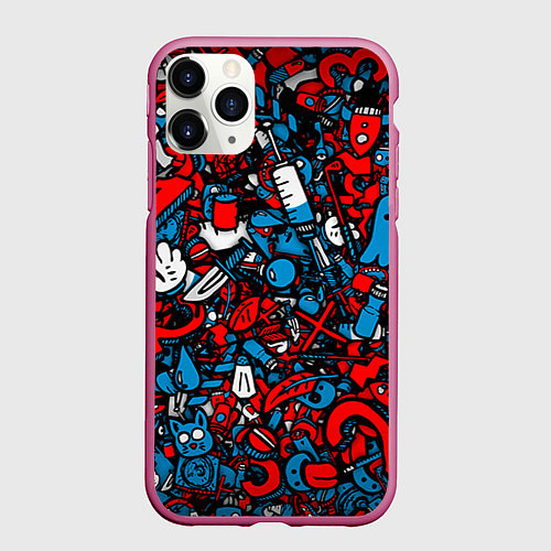 Чехол iPhone 11 Pro матовый Стикербомбинг / 3D-Малиновый – фото 1