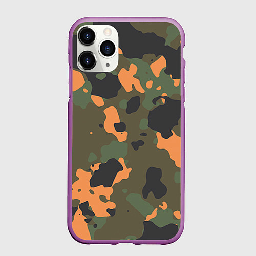 Чехол iPhone 11 Pro матовый Камуфляж: хаки/оранжевый / 3D-Фиолетовый – фото 1