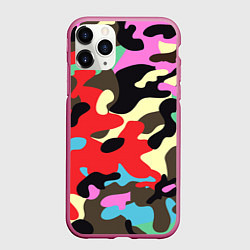 Чехол iPhone 11 Pro матовый Яркий камуфляж, цвет: 3D-малиновый