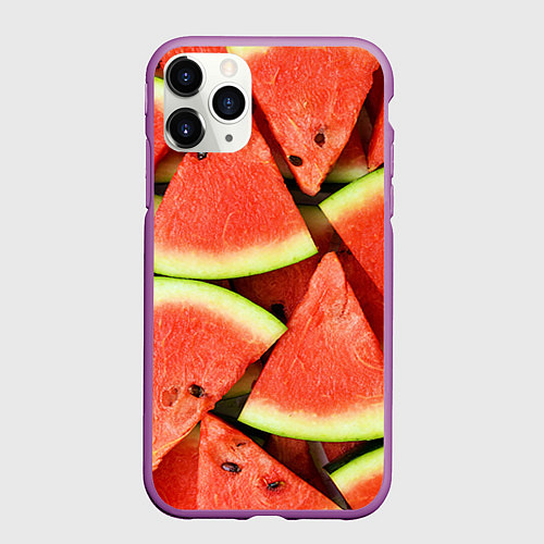 Чехол iPhone 11 Pro матовый Дольки арбуза / 3D-Фиолетовый – фото 1