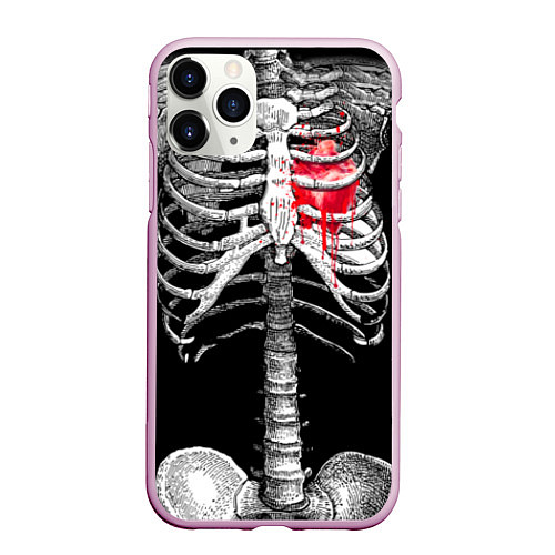 Чехол iPhone 11 Pro матовый Скелет с сердцем / 3D-Розовый – фото 1