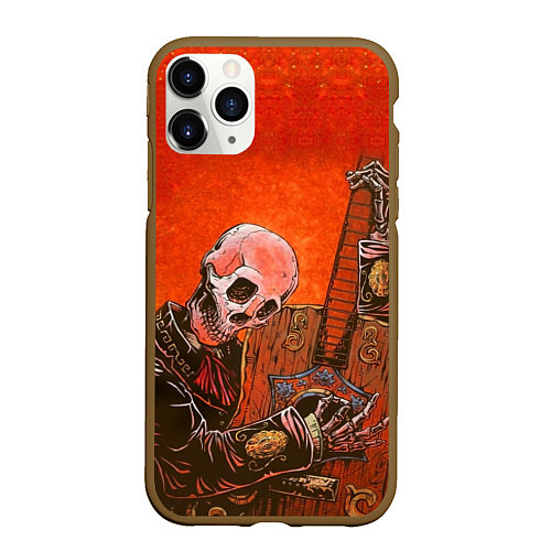 Чехол iPhone 11 Pro матовый Скелет с гитарой / 3D-Коричневый – фото 1