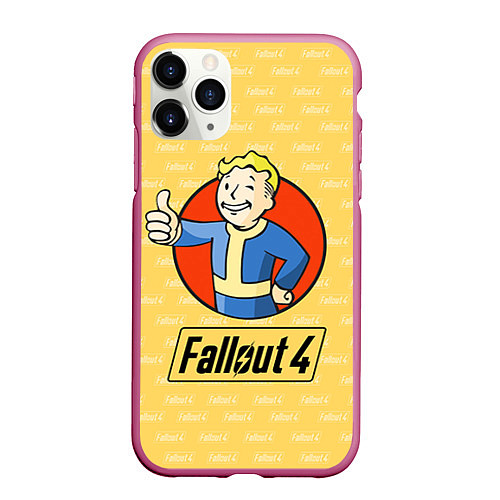 Чехол iPhone 11 Pro матовый Fallout 4: Pip-Boy / 3D-Малиновый – фото 1