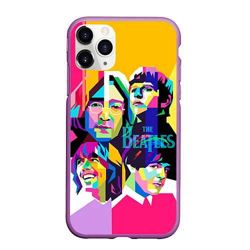 Чехол iPhone 11 Pro матовый The Beatles: Poly-art / 3D-Фиолетовый – фото 1