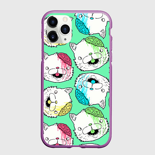 Чехол iPhone 11 Pro матовый Drop Dead: Kitty Heads / 3D-Фиолетовый – фото 1