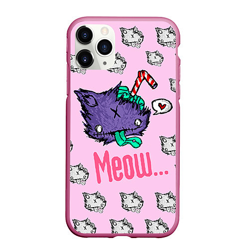 Чехол iPhone 11 Pro матовый Drop Dead: Meow / 3D-Малиновый – фото 1