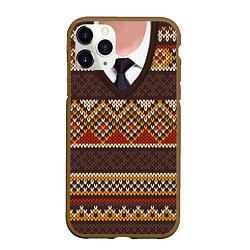 Чехол iPhone 11 Pro матовый Зимний узор с галстуком, цвет: 3D-коричневый