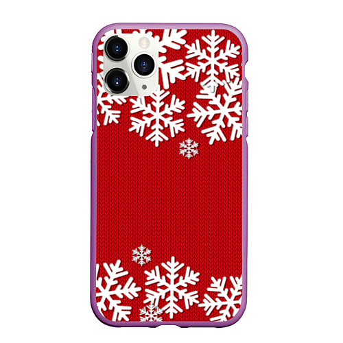 Чехол iPhone 11 Pro матовый Снежинки / 3D-Фиолетовый – фото 1