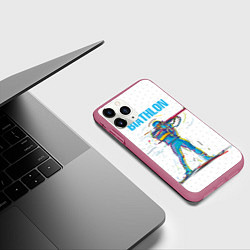 Чехол iPhone 11 Pro матовый Биатлон, цвет: 3D-малиновый — фото 2
