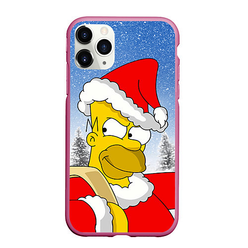 Чехол iPhone 11 Pro матовый Санта Гомер / 3D-Малиновый – фото 1