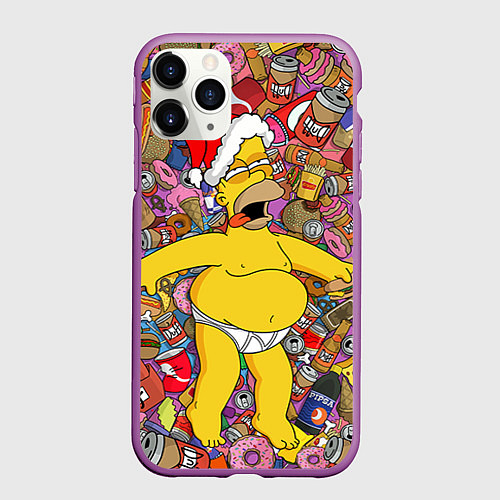 Чехол iPhone 11 Pro матовый Обжора Гомер / 3D-Фиолетовый – фото 1