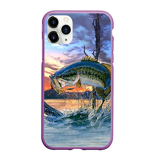 Чехол iPhone 11 Pro матовый Рыба над водой / 3D-Фиолетовый – фото 1