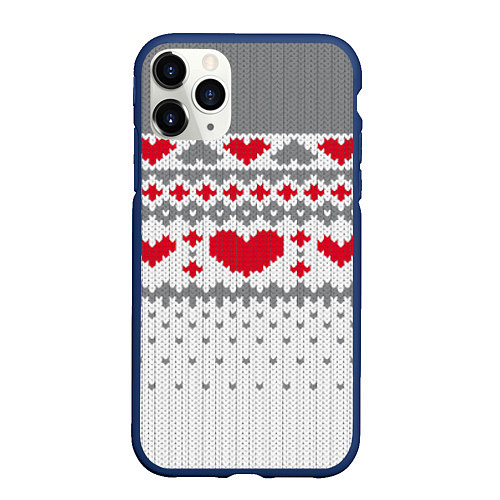 Чехол iPhone 11 Pro матовый Узор с сердечками / 3D-Тёмно-синий – фото 1