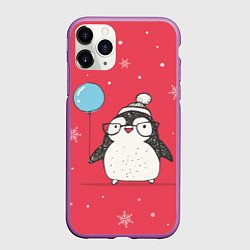Чехол iPhone 11 Pro матовый Влюбленная пингвинка, цвет: 3D-фиолетовый