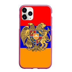Чехол iPhone 11 Pro матовый Герб и флаг Армении, цвет: 3D-малиновый