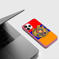 Чехол iPhone 11 Pro матовый Герб и флаг Армении, цвет: 3D-малиновый — фото 2