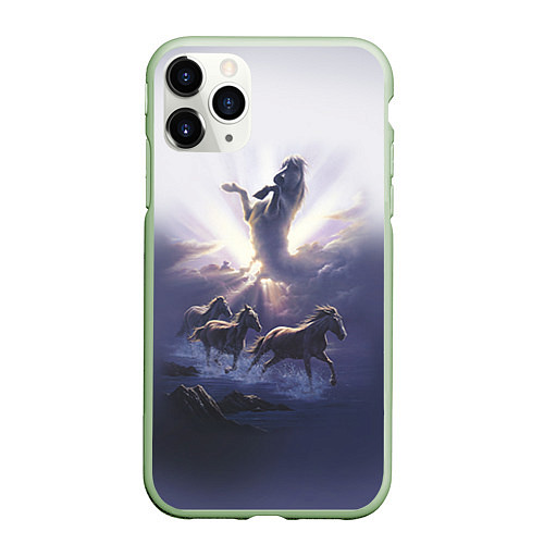 Чехол iPhone 11 Pro матовый Небесные лошади / 3D-Салатовый – фото 1