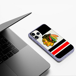 Чехол iPhone 11 Pro матовый Chicago Blackhawks, цвет: 3D-светло-сиреневый — фото 2