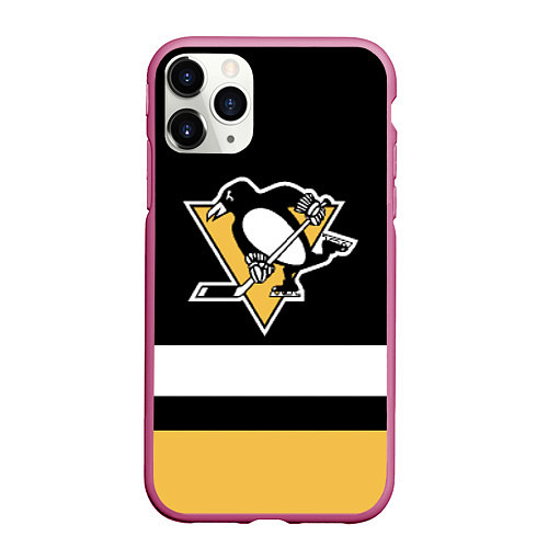 Чехол iPhone 11 Pro матовый Pittsburgh Penguins: Black / 3D-Малиновый – фото 1