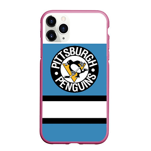 Чехол iPhone 11 Pro матовый Pittsburgh Penguins: White / 3D-Малиновый – фото 1