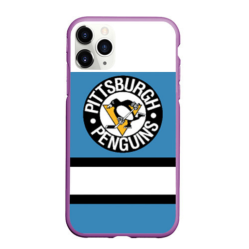 Чехол iPhone 11 Pro матовый Pittsburgh Penguins: White / 3D-Фиолетовый – фото 1