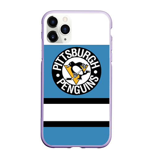 Чехол iPhone 11 Pro матовый Pittsburgh Penguins: White / 3D-Светло-сиреневый – фото 1