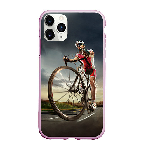 Чехол iPhone 11 Pro матовый Велогонщик / 3D-Розовый – фото 1