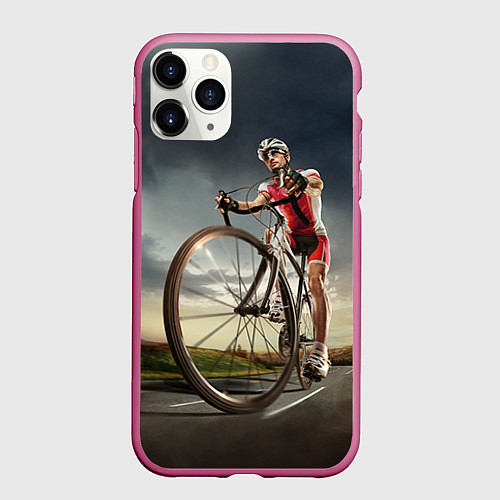 Чехол iPhone 11 Pro матовый Велогонщик / 3D-Малиновый – фото 1
