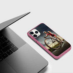 Чехол iPhone 11 Pro матовый Велогонщик, цвет: 3D-малиновый — фото 2