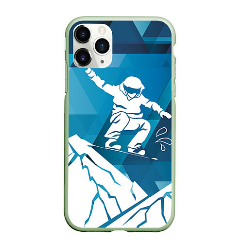 Чехол iPhone 11 Pro матовый Горы и сноубордист / 3D-Салатовый – фото 1