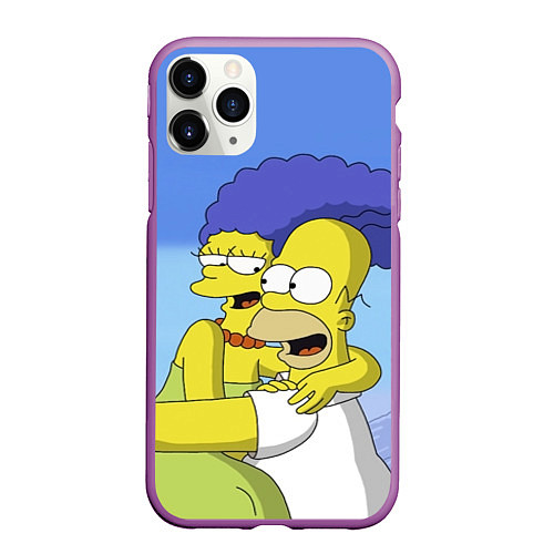 Чехол iPhone 11 Pro матовый Гомер и Мардж / 3D-Фиолетовый – фото 1