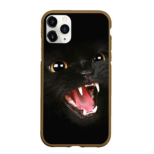 Чехол iPhone 11 Pro матовый Черный кот / 3D-Коричневый – фото 1