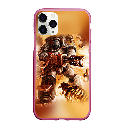 Чехол iPhone 11 Pro матовый Серый рыцарь / 3D-Малиновый – фото 1