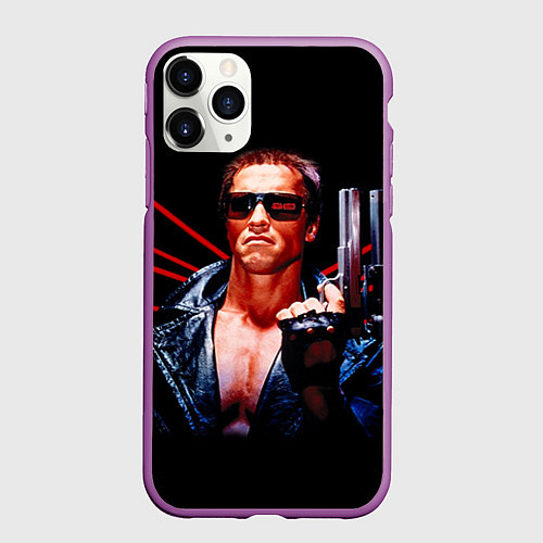Чехол iPhone 11 Pro матовый Терминатор с пистолетом / 3D-Фиолетовый – фото 1