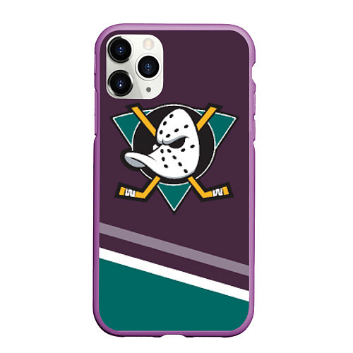 Чехол iPhone 11 Pro матовый Anaheim Ducks Selanne / 3D-Фиолетовый – фото 1