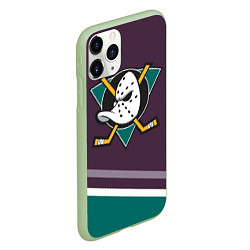 Чехол iPhone 11 Pro матовый Anaheim Ducks Selanne, цвет: 3D-салатовый — фото 2