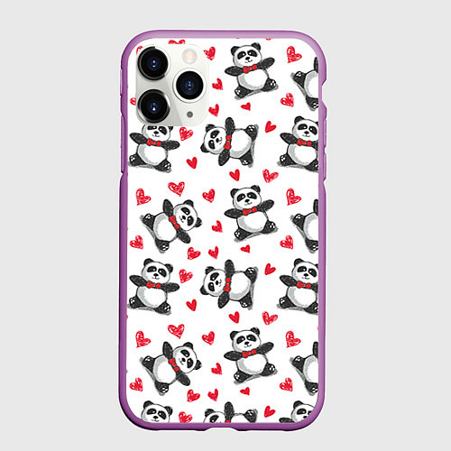 Чехол iPhone 11 Pro матовый Любимые панды / 3D-Фиолетовый – фото 1