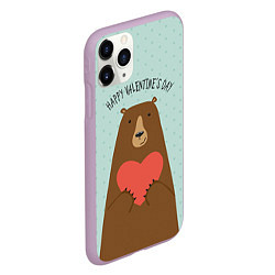 Чехол iPhone 11 Pro матовый Медведь с сердцем, цвет: 3D-сиреневый — фото 2