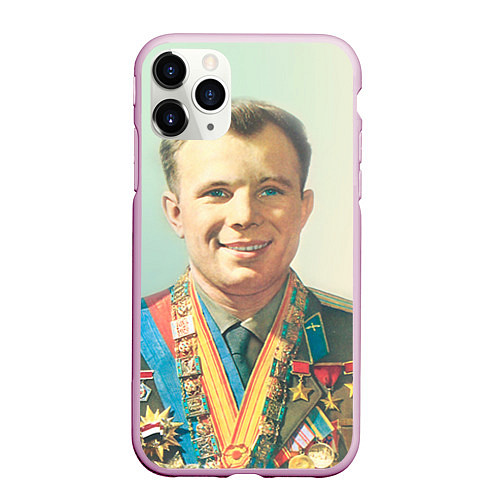 Чехол iPhone 11 Pro матовый Гагарин в орденах / 3D-Розовый – фото 1